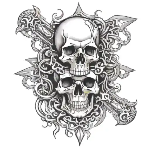 Skulls And Chains And Daggers Gothic Ornamental With A Hint Of Cyber Sigilism