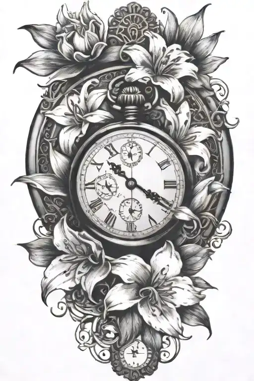 Pocket Watch Surrounded By Lillys Blossoming In Beautiful