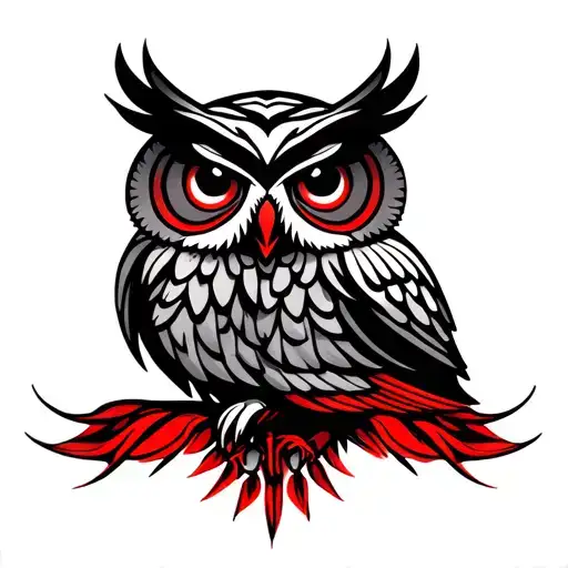 Black And Red Tribal Owl