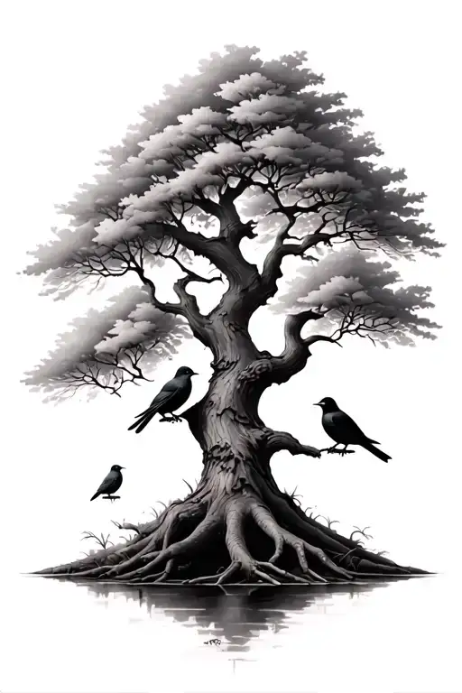 A Tree With 4 Birds Sitting