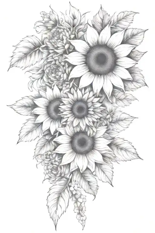 Large Sunflower Craddled By Roses And Chrysanthemums Flower