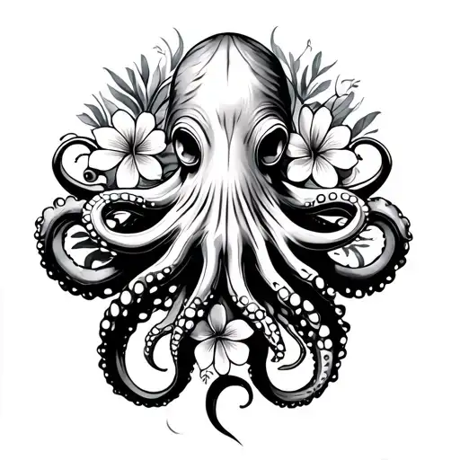 Samoan Design Inside An Octopus With Pacific Flowers
