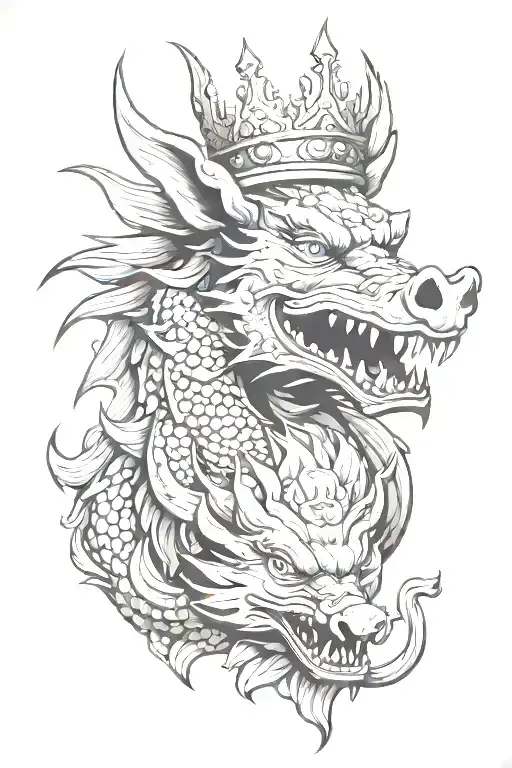 Dragon Head And Roster And Pig Wearing A Crown