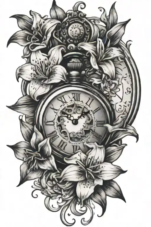 Pocket Watch Surrounded By Lillys Blossoming In Beautiful