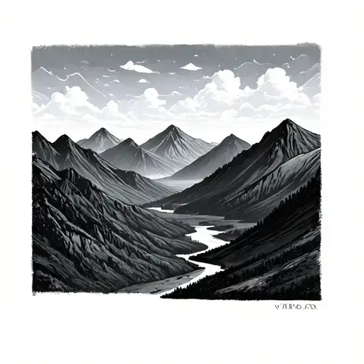 Valley With Black Mountains Behind