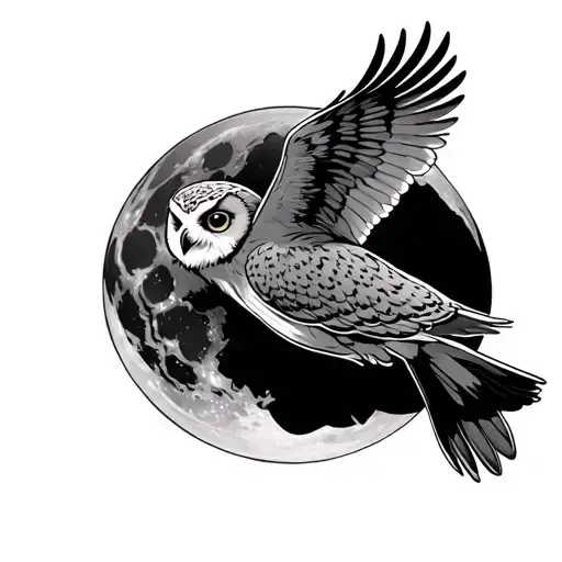 Flying Owl With Moon Background Black