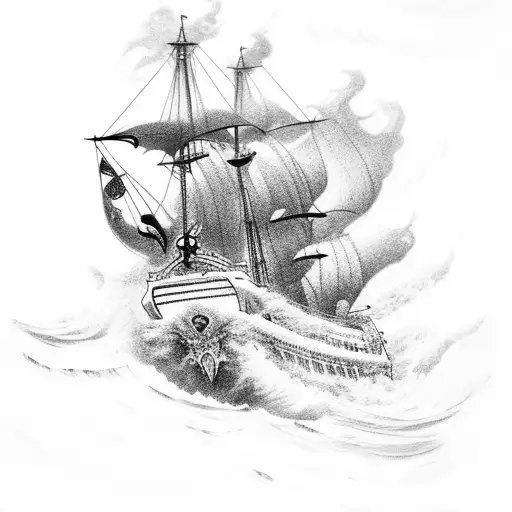 Poseidon Riding A Pirate Ship In A Stormy Sea
