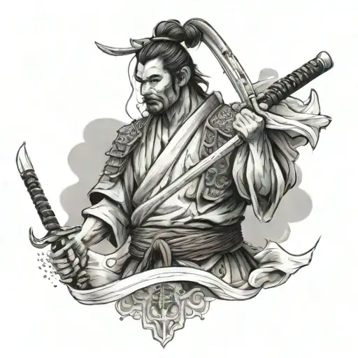 A Samurai Holding A Samurai Sword In One Hand A Book In The Other Hand