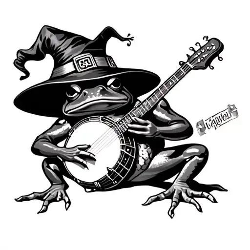 Frog Cryptic With Banjo And Wizard Hat
