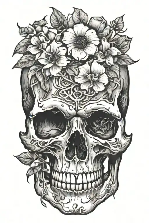 Flowers Growing Out Of A Decaying Skull Symetrical