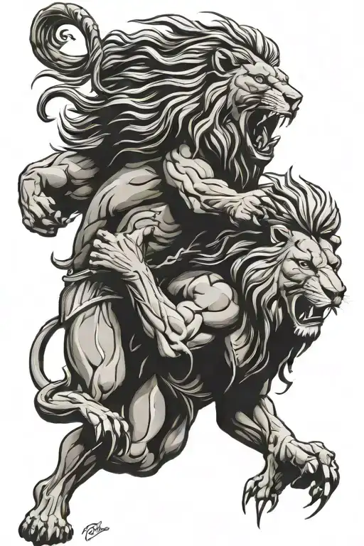 Lion And Spartan Fighting Each Other