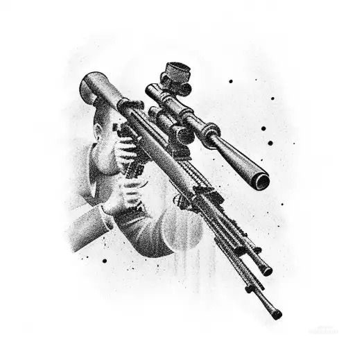Black-grey Silhouette Of A Sniper Aiming Through A Scope