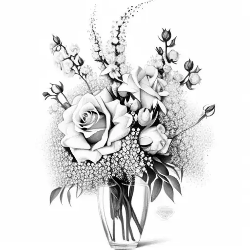 Bouquet Of Rose And Daffodil And Baby's Breath