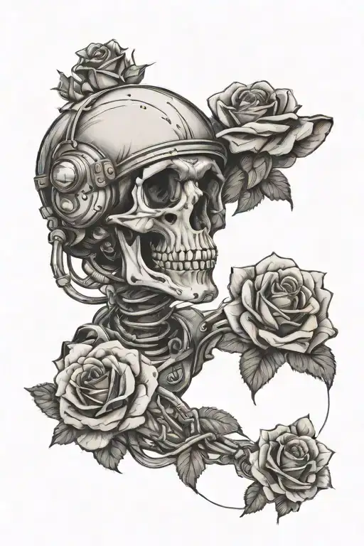 Astronaut Skull Rose Intertwined