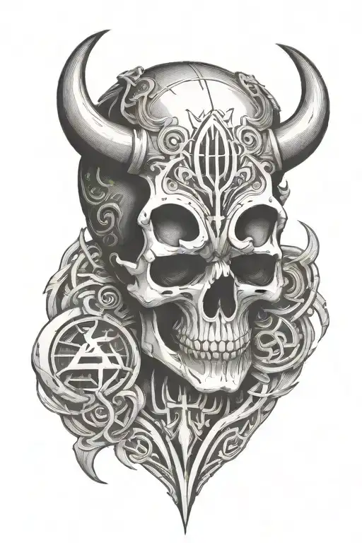 Rune Carved Skull With Horns