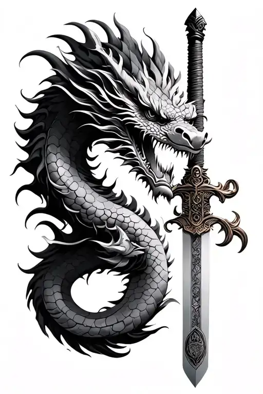 Chinese Dragon With A Sword