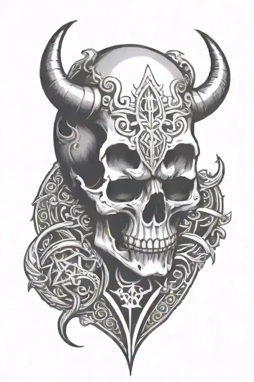 Rune Carved Skull With Horns
