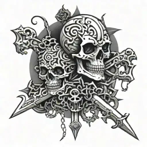Skulls And Chains And Daggers Gothic Ornamental With A Hint Of Cyber Sigilism