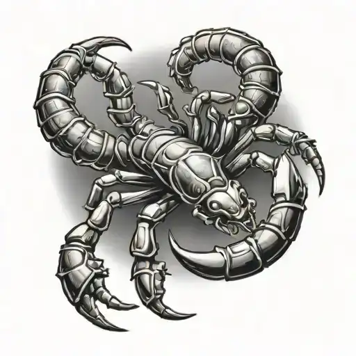Scorpion With Dogtags Hanging From Stinger With Another Mini Scorpion Crawling On The Big One