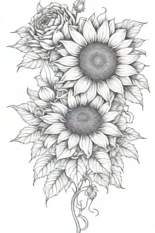 Large Sunflower Surrounded By Roses And Chrysanthemums Flowers