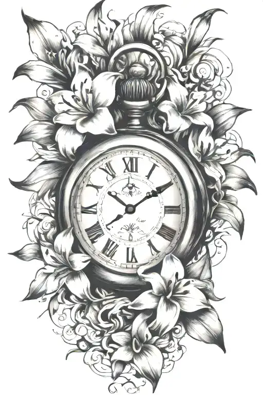 Pocket Watch Surrounded By Lillys Blossoming In Beautiful