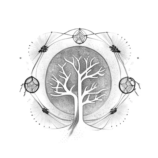A Whimsical Tree With Dream Catchers Hanging From The Branches