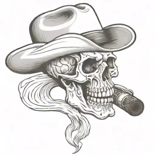 Skull With A Cowboy Hat On And A Cigar It It's Mouth