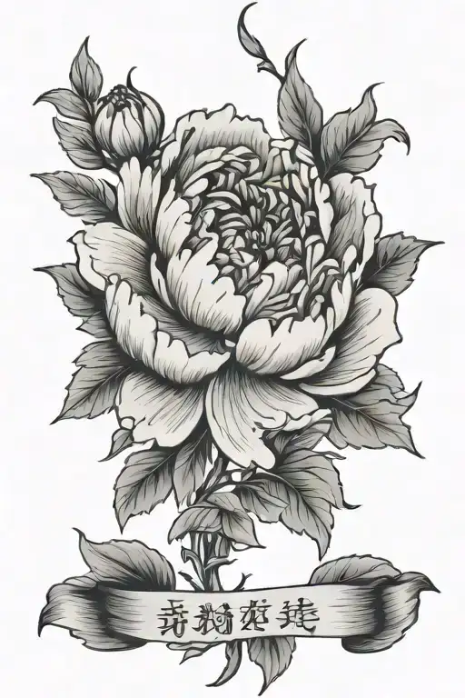 Chinese Peony Flower With Banner