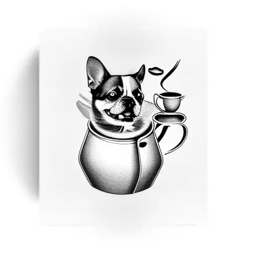 A Dog And A Robin Bird Sitting On A Coffee Mug