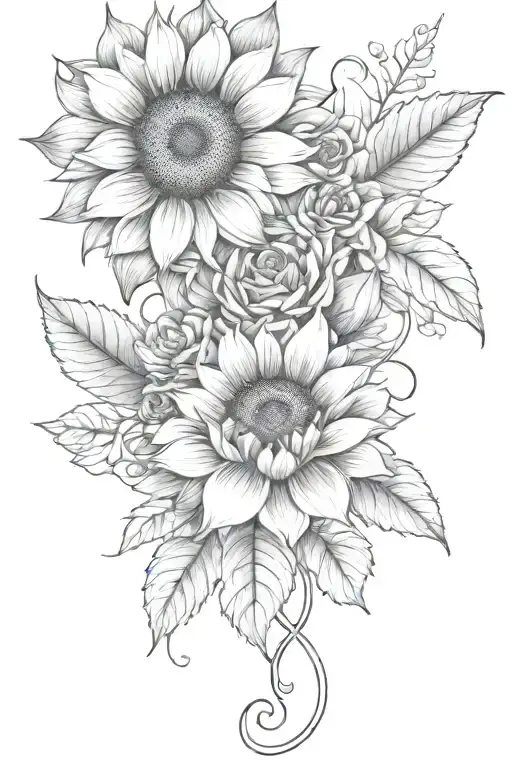 Large Single Sunflower Surrounded By Roses And Chrysanthemums Flower