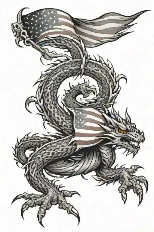 American Flag Ripping With Dragon Breathing Fire