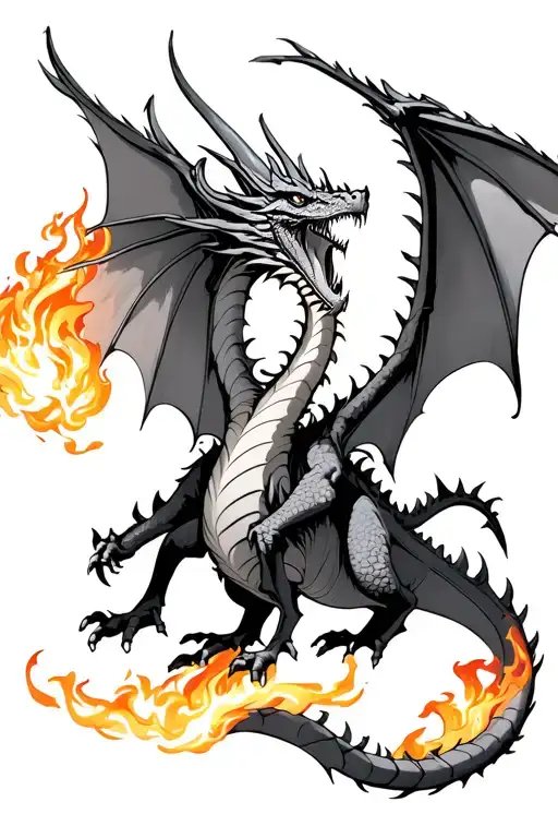 A Flying Dragon With Big Wings Who Is Breathing Fire