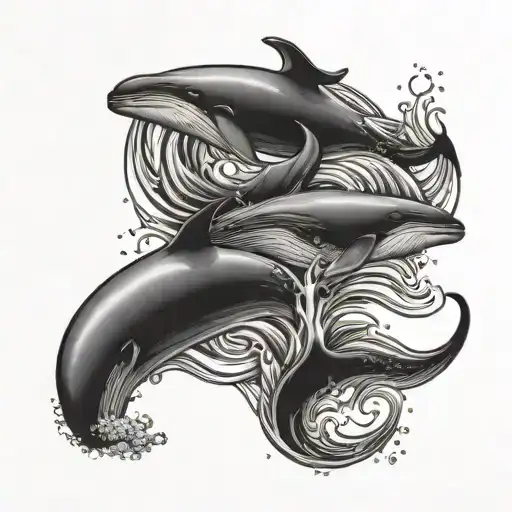 3 Whale Tails Emerging From Water Surface