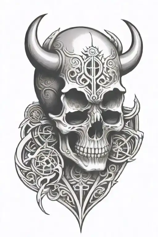 Rune Carved Skull With Horns