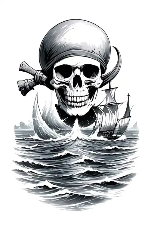 Pirate Skull Ocean Scene