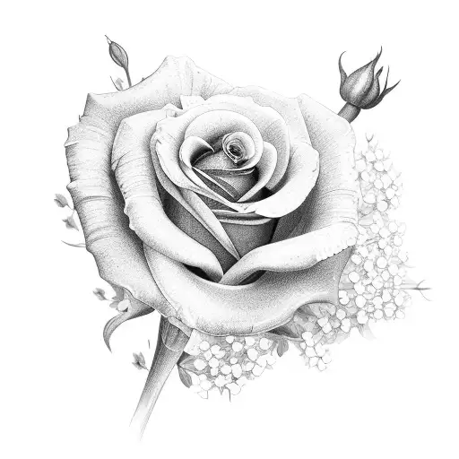 Small Bouquet Of One Rose And One Daffodil And Baby's Breath