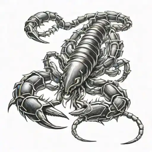 Scorpion With Dogtags Hanging From Stinger With Another Mini Scorpion Crawling On The Big One