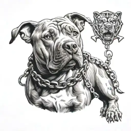 Scary Pitbull With Spiked Collar And Chain Link Leash