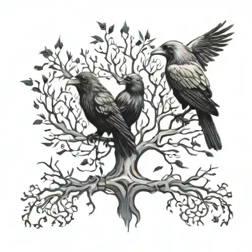 Crows And Tree Of Life Intertwined