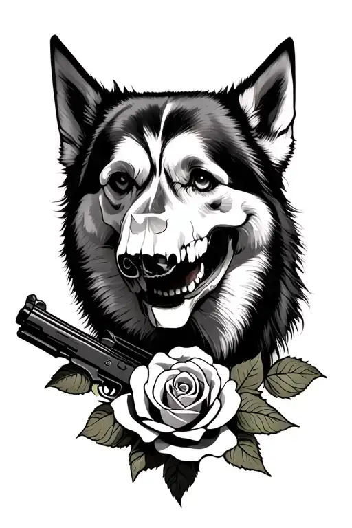 Skull And Ak 47 Rose Husky Dog