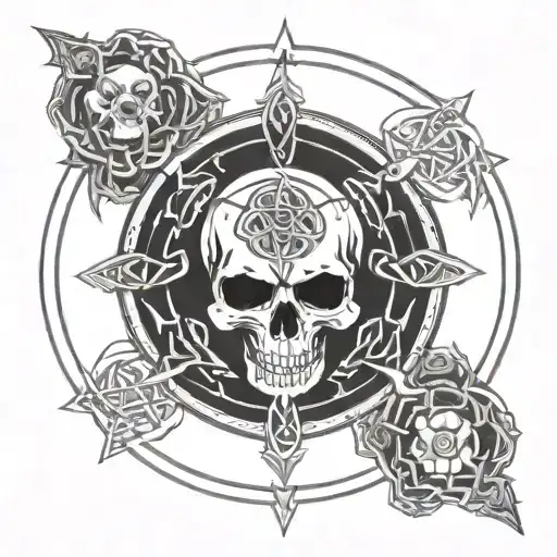 Celtic Art Background With Submit Memento Mori Art And 2 Scorpio Constellations Intertwined