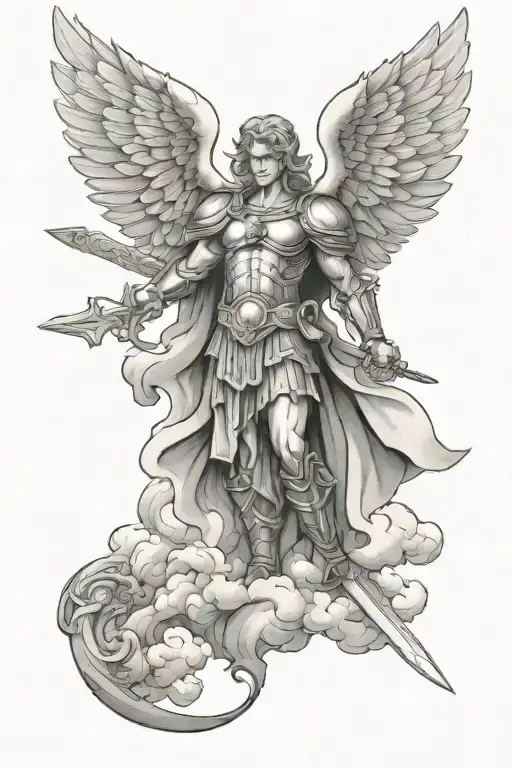 Saint Michael Archangel Michael Sword And Scale With Clouds