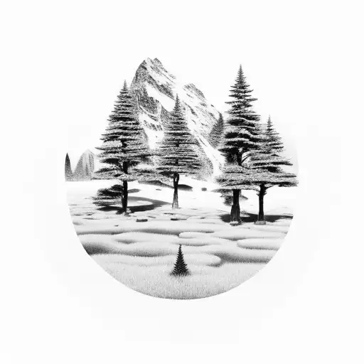 A Serene Mountain Landscape With Binary Code Subtly Integrated Into The Scenery
