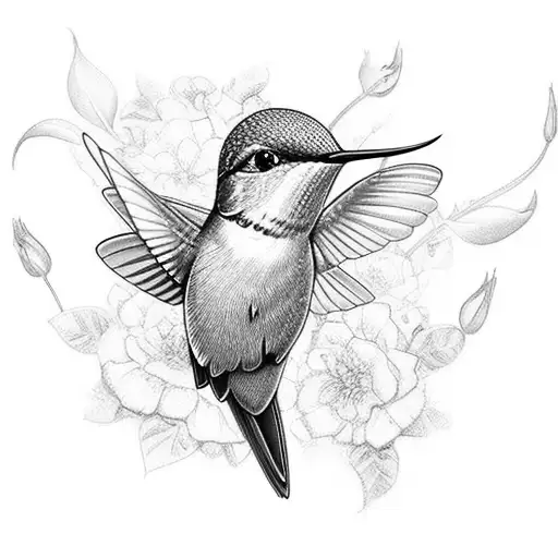 A Vibrant Hummingbird Surrounded By Blooming Flowers