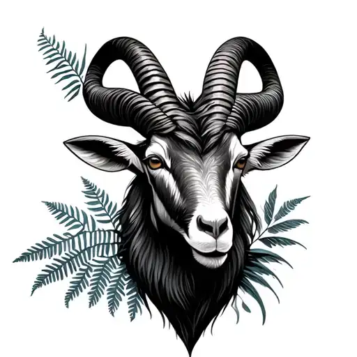 Capricorn Sea Goat With Filipino Tribal And New Zealand Fern