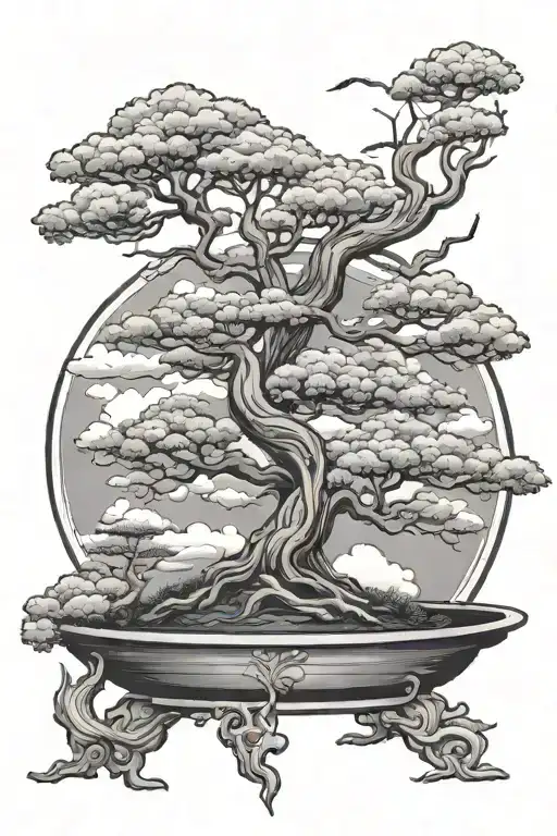Bonsai Tree With Clouds Instead Of Leaves