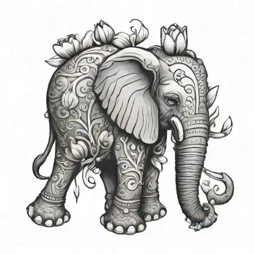 A Surreal Elephant With Tulip Blooms For Ears And Trunk