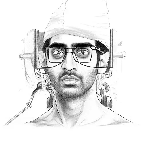 A Detailed Sketch Of Avinash's Face Surrounded By Gym Equipment And A Steaming Cup Of Coffee