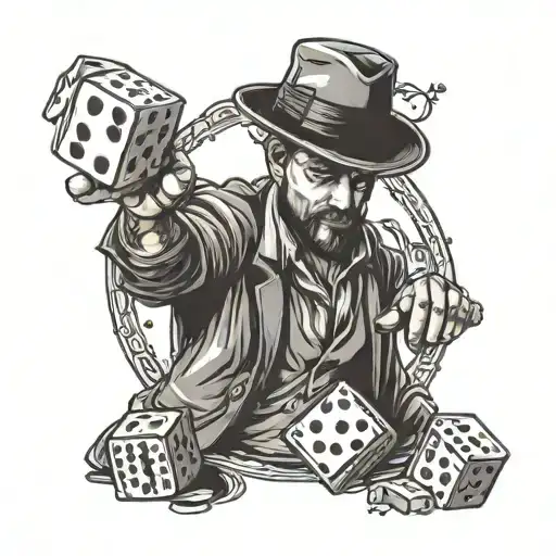 A Man In A Hat Throws Dice