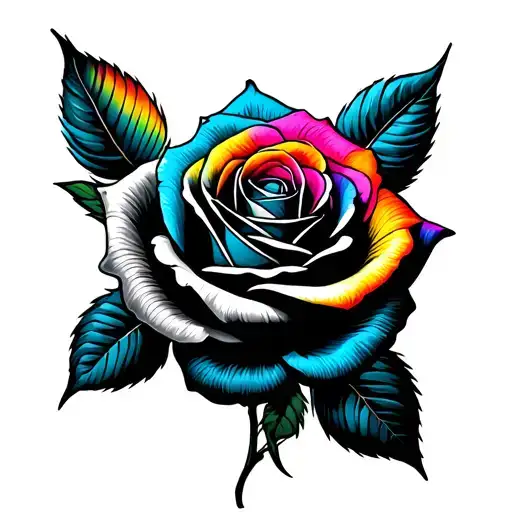 Two Rose The Other One Is Black And Grey And The Other One Is With Rainbow Color